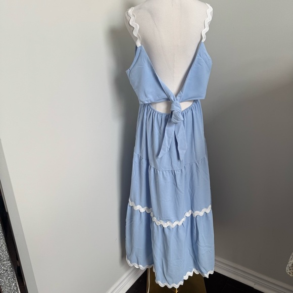 NWT Blue Tiered Midi Dress | Scallop Trim Sundress Cottagecore Brunch Style XL - Picture 9 of 9